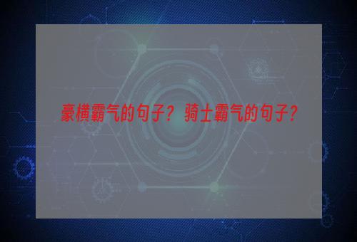 豪横霸气的句子？ 骑士霸气的句子？